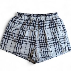 Black and White Elastic Waist Women's Shorts